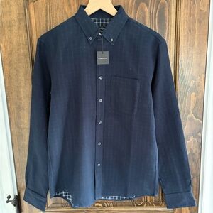 Club Monaco Navy Double Faced Casual Button Down Plaid Shirt